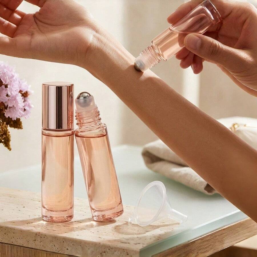 5件/3件/2件/1件－50ml/30ml可重複填充滾珠瓶，可重複使用、防漏、輕巧便攜。適用於精油、香水油、DIY除臭劑和液體調配。適合旅行、度假、健身包、辦公室使用及居家收納