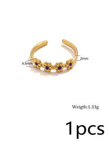 1 Pc 304 Stainless Steel 18K Gold Plated Dainty Adjustable Open Ring With Five Small Flowers Inlaid With MultiColor Rhinestones/Waterproof And Fade-R - Ring - View 8