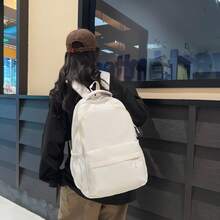 Large Capacity Solid Color Men's Backpack, Fashionable Minimalist Travel Bag, Suitable For Daily Casual Use, Japanese School Style Commuter Backpack - White - View 4