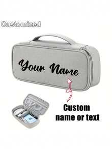 Customizable Name Or Text Personalized Storage Bag, Electronic Organizer Bag With Cable Management Compartment And Zipper Pocket, Portable, Suitable For Chargers - Multicolor - View 15