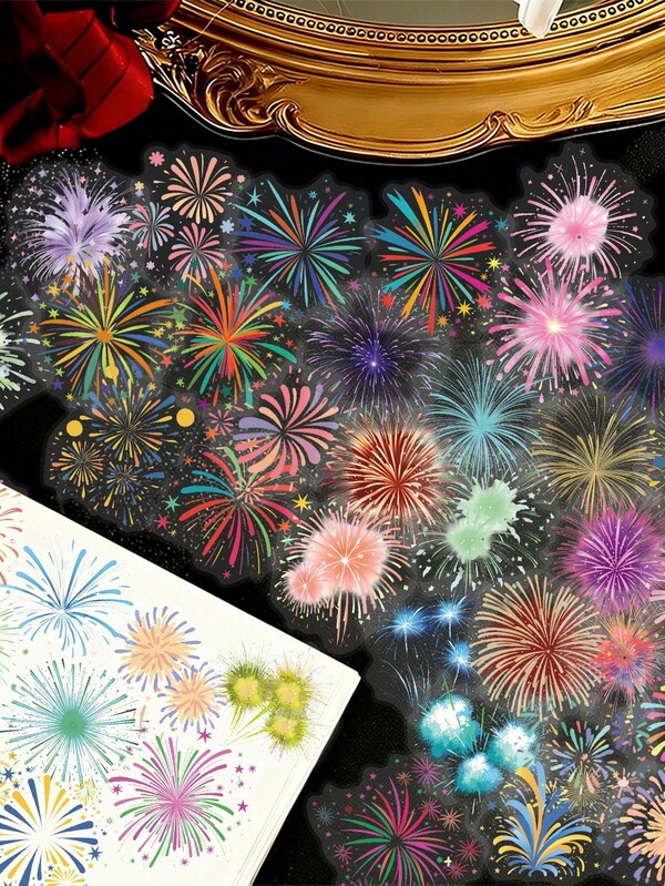 50 pièces Autocollants créatifs de feux d'artifice esthétiques, autocollants transparents et imperméables pour ordinateur portable, téléphone, planche à roulettes, guitare, réfrigérateur, bagage, album de découpage, décoration de coque de téléphone, convient pour la salle de classe, les fournitures scolaires, les cadeaux de fête de rentrée, les cadeaux d'anniversaire
