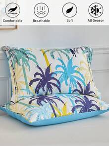 1pc Colorful Coconut Tree Print Pillowcase, Vacation Style Polyester Decorative Cushion Cover, Suitable For All Seasons, Spring/Summer Home Decor, Soft And Breathable, Machine Washable, No Filling - Multicolor - View 2