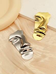 1件不對稱半臉金屬胸針，歐式時尚女款飾品 - 人臉胸針多色 - 查看 7