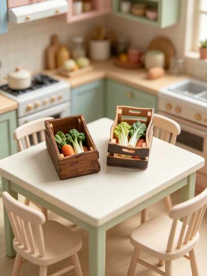 1 Set 3.2cm Dollhouse Miniature Luxury Storage Frame, Fun Adult Women's Miniature Item, Rustic Country Vintage Pastoral Style, Distressed Solid Color Without Print, Suitable For DIY Mini Supermarket Kitchen Scene Decor, Desktop Luxury Mini Storage Corner Arrangement, High-End Dollhouse Furniture Matching Decor