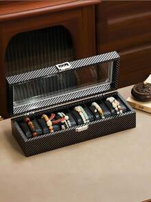 2/3/6/10/12 Slots Carbon Fiber Texture Multi-Grid Watch Storage Box, Transparent Visible Dust-Proof Watch Display Box, Large Capacity Watch Storage Box For Home Vanity, Travel And Watch Collection - Multicolor - View 5
