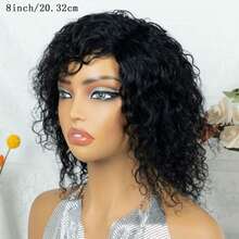 AMECIRE Water Wave Wig Human Hair Wigs Curly Wig Pixie Cut Wig Black Wig Fluffy Shape Mechanical Manufacturing Suitable For All People - Natural Black - View 5