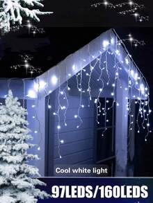 Solar Garden Icicle Light Strings,Outdoor Waterproof Curtain String Light,Solar Icicle Light String 97 Leds/160 Leds,8 Flashing Modes,Suitable For Summer Garden Party Yard Christmas Balcony,Tree Hanging,Yard,Roof,Walls,Camping Decor Holiday Garlands - Solar-powered Icicle Light Strings - View 5