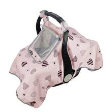 Pink Heart Print Baby Car Seat Canopy Cover With Breathable Mesh Window Windproof Sun Protection Infant Carrier Cover Multi Use Nursing Stroller Cover - Multicolor - View 7