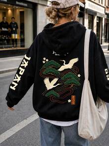 1pc Men's Y2K Style Graffiti Face Print Loose Pullover Sweatshirt, Warm Drawstring Pullover Sweatshirt Black Casual Fall - Black - View 5