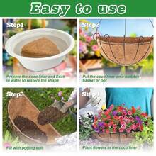3 piezas de 8"/12" Reemplazo de forro de fibra de coco con forma de media luna, forro de maceta de fibra de coco natural, adecuado para macetas, cestas colgantes, jardineras, almohadilla de forro de fibra de coco con forma de media luna para maceta, para decoración de balcón y jardín exterior - Almohadilla semicircular para cesta de flores - Ver 6