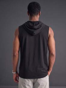 Camvyn Men's Summer Sports Casual Drawstring Hooded Tank Top, Suitable For Travel, Fitness And Daily Wear - Black - View 2