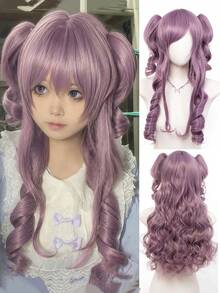 Light Gold Big Wave Twin Ponytail Wig For Women, Synthetic Princess Style Lolita Wig With Bangs, Blonde, Suitable For Cosplay And Halloween - Multicolor - View 10