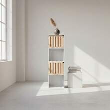 KIWI MOBLEKIT | Wooden Shelves For Storage And Decoration, Cube Or Rectangular Models With Door Or Drawer Options, Modern Auxiliary Furniture For Living Room, Bedroom Or Office - 四格書架 30x29x116 公分 白色 - 查看 6