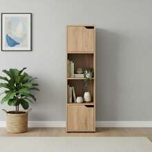 KIWI MOBLEKIT | Modular Wooden Shelves With Different Compartments And Door Options, Bookcases And Storage Furniture For Bedroom, Kitchen Or Entryway - 橡木 - 4 個隔間 + 2 個門 | 30x29x120 厘米 - 查看 4