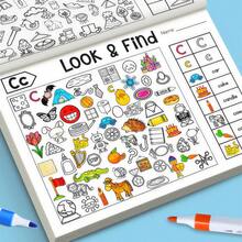 32-Themes Find And Coloring Activity Book - Seek And Find Workbook For Early Learning & Cognitive Skill Training, Enhance Brain Skills With Alphabet, Shapes & Colors Search - Perfect Concentration Training Activity Book For Learning & Fun - Green - View 2