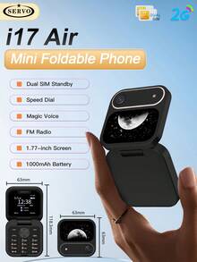 SERVO I17 Air Mini 折疊手機 雙卡 快速撥號 1.77 吋螢幕 2G GSM 黑名單 FM 收音機 可折疊迷你手機 - 黑色 - 查看 2