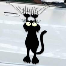 1/2/4pcs Cartoon Hanging Black Cat Car Decal, Quirky Playful Scratch Kitten Vehicle Body Sticker, Cute Funny Cat Themed Auto Door Window Bumper Accent, Charming Whimsical Car Exterior Personalized Decoration. - Multicolor - View 6