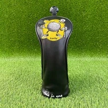 Fun Cartoon Ball Golf Club Headcover / PU Material With Soft Fleece Lining / Standard Universal Size / Golf Club Head Cover / Summer Sports Accessory - Black - View 5
