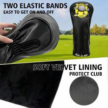 Fun Cartoon Ball Golf Club Headcover / PU Material With Soft Fleece Lining / Standard Universal Size / Golf Club Head Cover / Summer Sports Accessory - Black - View 9