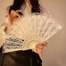 1pc Vintage French Lace Tassel Folding Hand Fan, Fashionable And Portable, Suitable For Summer Dance - Multicolor - View 5