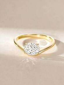 1.5CT 925 Sterling Silver Engagement Rings For Women Oval Cut Moissanite Bands Curved Wedding Promise Gold Rings For Her - Gold - View 2