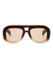 1 Pair Women's Gradient Color Double Bridge Oversized Fashion Glasses For Street Style, Dating, Beach Vacation And Sun Protection - Gradual Tea - View 4