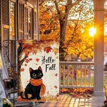 1pc Welcome Autumn Cat Garden Flag, Double-Sided 100% Polyester, Vintage Farmhouse Style Autumn Pumpkin Outdoor Decor, Small Yard Lawn Porch Outdoor Decorative Flag - B - View 8