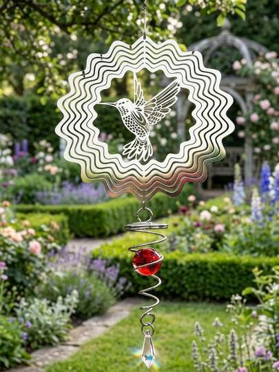 Hummingbird Wind Chime Hanging Decor, Stainless Steel Metal Material Garden Ornament, Reflective Rotating Wind-Driven Pendant, Suitable For Yard, Balcony, Garden, Porch, Tree, Lawn And Yard Landscape Display, Ideal For Nature Lovers, Gardening Enthusiasts And Home Decor People, Suitable For Outdoor Landscape Arrangement, Indoor Window Decoration And Meditation Leisure Space Decoration, Suitable As Mother's Day, Father's Day, Easter, Thanksgiving, Christmas, Housewarming And New Year Gifts