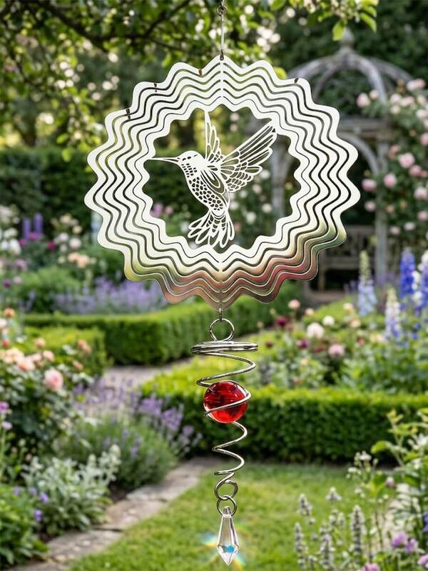 Hummingbird Wind Chime Hanging Decor, Stainless Steel Metal Material Garden Ornament, Reflective Rotating Wind-Driven Pendant, Suitable For Yard, Balcony, Garden, Porch, Tree, Lawn And Yard Landscape Display, Ideal For Nature Lovers, Gardening Enthusiasts And Home Decor People, Suitable For Outdoor Landscape Arrangement, Indoor Window Decoration And Meditation Leisure Space Decoration, Suitable As Mother's Day, Father's Day, Easter, Thanksgiving, Christmas, Housewarming And New Year Gifts