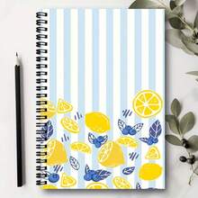 1 pieza Cuaderno espiral A5 plano 2D con diseño de limón fresco y arándano a rayas, encuadernación de espiral negro de 23 orificios, 50 hojas 100 páginas, cuaderno para estudiantes y oficina, cuaderno de diario creativo, adecuado para profesionales, estudiantes y uso de oficina, opción de regalo ideal, - K - Ver 5