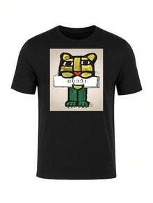 Men Athletic Print T-Shirt Cotton Tee - 黑色 - 查看 1