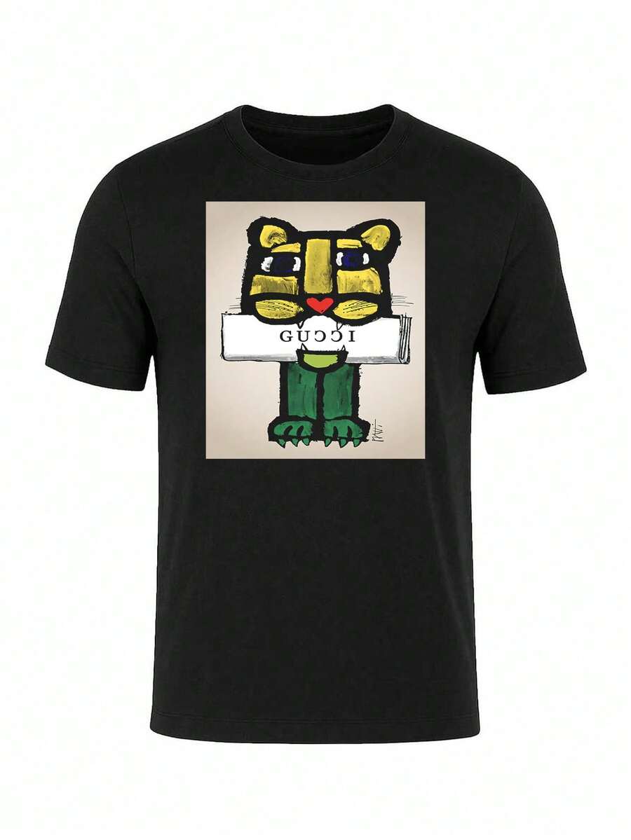 Men Athletic Print T-Shirt Cotton Tee - 黑色 - 查看 1
