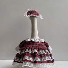 Christmas Goose Outfit For 23 Porch Goose Statue Plaid Print Lace Trim Dress With Attached Apple And Matching Hat Set - Multicolor - View 3