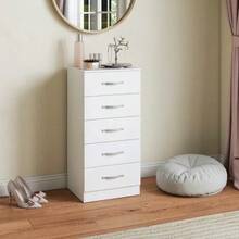 5-Drawer Chest Of Drawers, Storage Unit For Clothes And Utensils, Particleboard, White - White - View 7