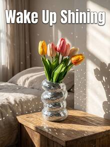 Disco Ball Flower Pot Spiral Vase, Vase Pen Holder, Flower Stand Makeup Brush Storage Rack, Home Decor Floral Ornament, Unique Silver Mirror Disco Ball, Suitable For Living Room, Kitchen, Office Desktop Decoration, Nordic Style, Wedding Graduation Gift - A - View 5