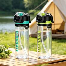 1 pieza Botella de agua deportiva para exteriores de 800ml/26oz con diseño de doble bebida, botella de agua refrescante esencial de verano, diseño de gran capacidad, hecha de material Tritan, inodora, irrompible, ligera, con asa oculta para fácil transporte, perfecta para camping, deportes al aire libre, senderismo, fútbol, baloncesto, correr, ciclismo, ejercicio, fitness, regalos de vacaciones, regalos de cumpleaños y talla grande - Multicolor - Ver 10
