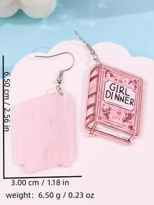 1對創意趣味時尚可愛精緻粉色書本 GIRL DINNER 壓克力耳環 女款日常度假派對禮物飾品 - 彩色 - 查看 5
