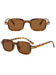 1 Pair Women's And Men's Square Leopard Print Retro Fashion Versatile Hot Girl Style Energetic Street Style Personalized Sunglasses, Full Frame Versatile Fashion Glasses, Suitable For Vacation Travel Beach Accessories, Daily Office, Study, Photography, Outfit Matching, Holiday Clothing, Photography, Outing Accessories, Music Festival - Leopard Tea - View 2