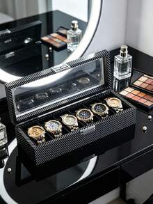 2/3/6/10/12 Slots Carbon Fiber Texture Multi-Grid Watch Storage Box, Transparent Visible Dust-Proof Watch Display Box, Large Capacity Watch Storage Box For Home Vanity, Travel And Watch Collection - Multicolor - View 15