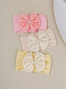 1 pièce Bandeau en dentelle avec nœud et perle pour bébé fille, accessoire pour cheveux, convient pour le port quotidien et les fêtes, cadeau parfait pour les filles - Multicolore - Voir 3