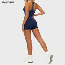 GIAFIRE 2026 新款女款 2 件式運動套裝,緊身瑜伽背心,快乾高腰提臀收腹皮拉提跑步健身刷毛寬腿褲,戶外休閒舒適 - 藏青色 - 查看 4