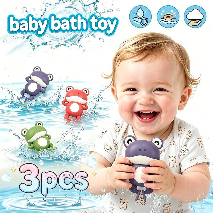 3pcs Frog Bath Toys - Made Of Plastic, Suitable For Water Games, Ideal For Shower And Swimming Pool Play, Also A Great Gift For Summer Vacation - Multicolor - View 1