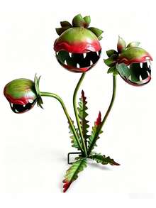 1/2 pezzi Cartelli decorativi divertenti per giardino a forma di carne, decorazione da esterno, scultura in metallo dipinto 3D a tre teste con fiori, rastrelliera per rampicanti da orto, vaso per fiori, cartelli decorativi per giardino e prato - convenzionale - Visualizzare 7