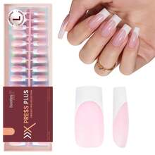 Beetles 160Pcs Pink French Tip Press On Nails, Long Square Full Cover Nail Tips, Reusable Fake Nails, 16 Sizes DIY Salon Manicure - 160Pcs Pink Long Square - 查看 1