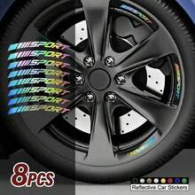 8pcs/Set Sport Reflective Car Wheel Rim Vinyl Stickers Hash Mark Stripe Racing Wheel Hub Decals - A - View 2