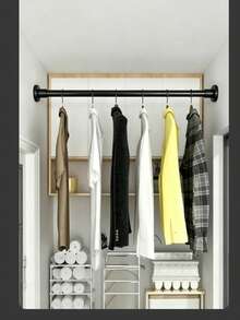 1-Piece Set Of Adjustable Stainless Steel Wardrobe Rods, Retractable Bathroom Towel Rods, Curtain Rods, Wardrobe Hanging Rods, Retractable Shower Curtain Rods, Balcony Rods, Without Drilling, Curtains, Doors And Clothing Bedrooms, Home Lockers, - A - View 7