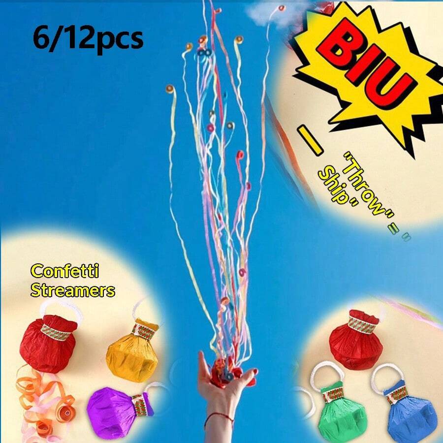 6/12pcs Cheerleading Hand-Thrown Colorful Streamers Tinsel Confetti Decoration, Festival Party Scene Atmosphere Props, Photo Birthday Confetti Handheld Decor Fireworks Tassel Streamers - Multicolor - View 1
