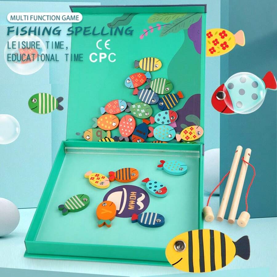 多合一釣魚單字拼圖，結合釣魚與拼圖玩法，幫助辨識 26 個英文字母與多個單字拼法，精美包裝，是理想的節日生日禮物