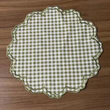 1/2/4pcs Mori Style Lotus Leaf Ruffle Green Plaid Placemats, Vintage Round Table Heat-Resistant Mats - Multicolor - View 8