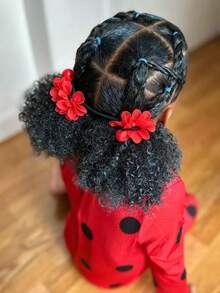2PCS African Small Curls With Bubble Hair And Ponytail Wig For Children - 黑色 - 查看 3
